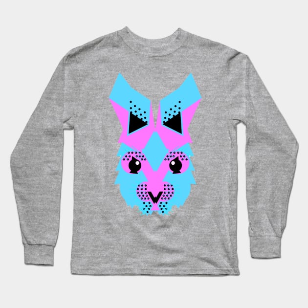 Rabbit face, Neon blue and pink. Long Sleeve T-Shirt by AnimalMagic